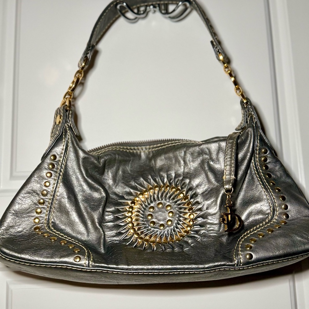 Junior Drake Y2K Style Studded Leather Baguette Shoulder Bag